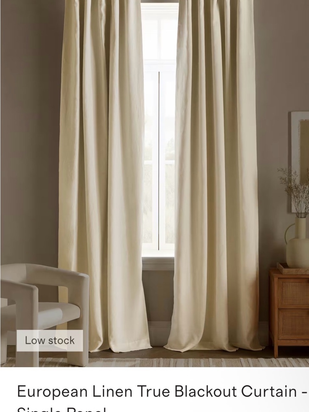 European Luxe Linen EnergyTrue Blackout Curtain Panel in Ivory 48x84  (1 panel)